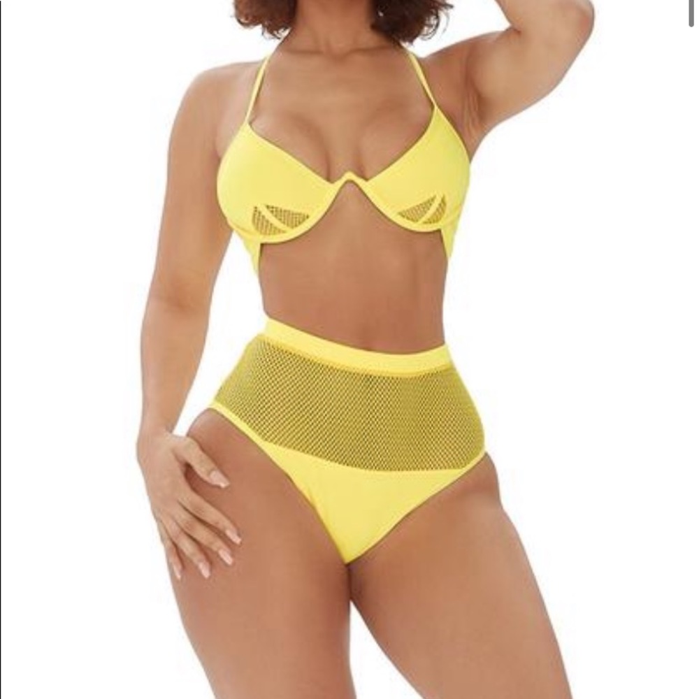 2 piece yellow fishnet bikini XL